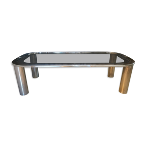 Table basse en métal chromé et verre fumé