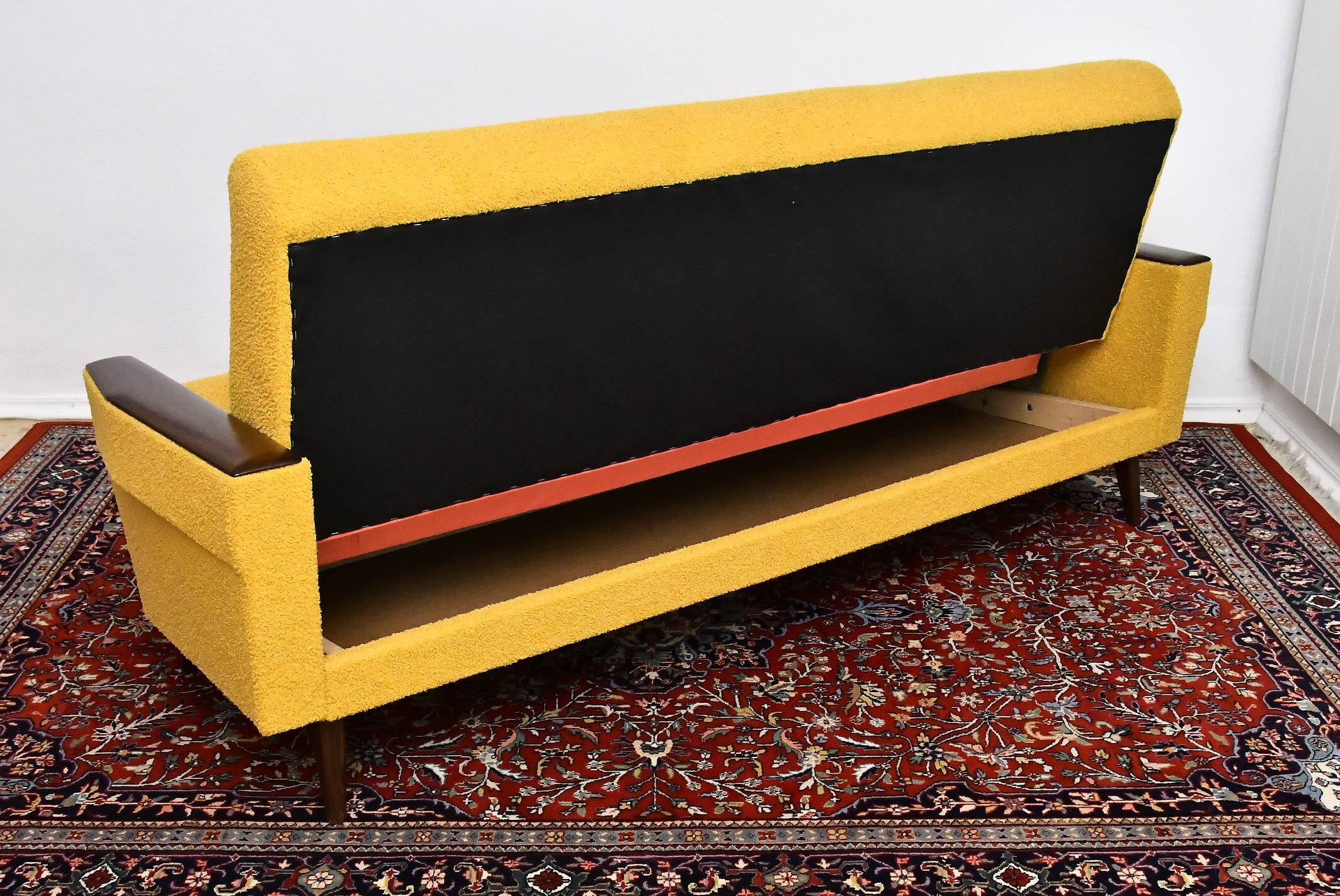Scandinavian style yellow boucle folding sofa, 1960s