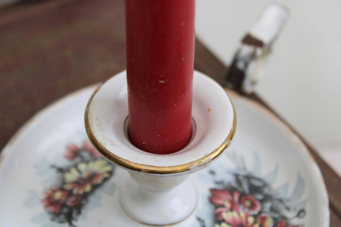 Antique enamel candle holder