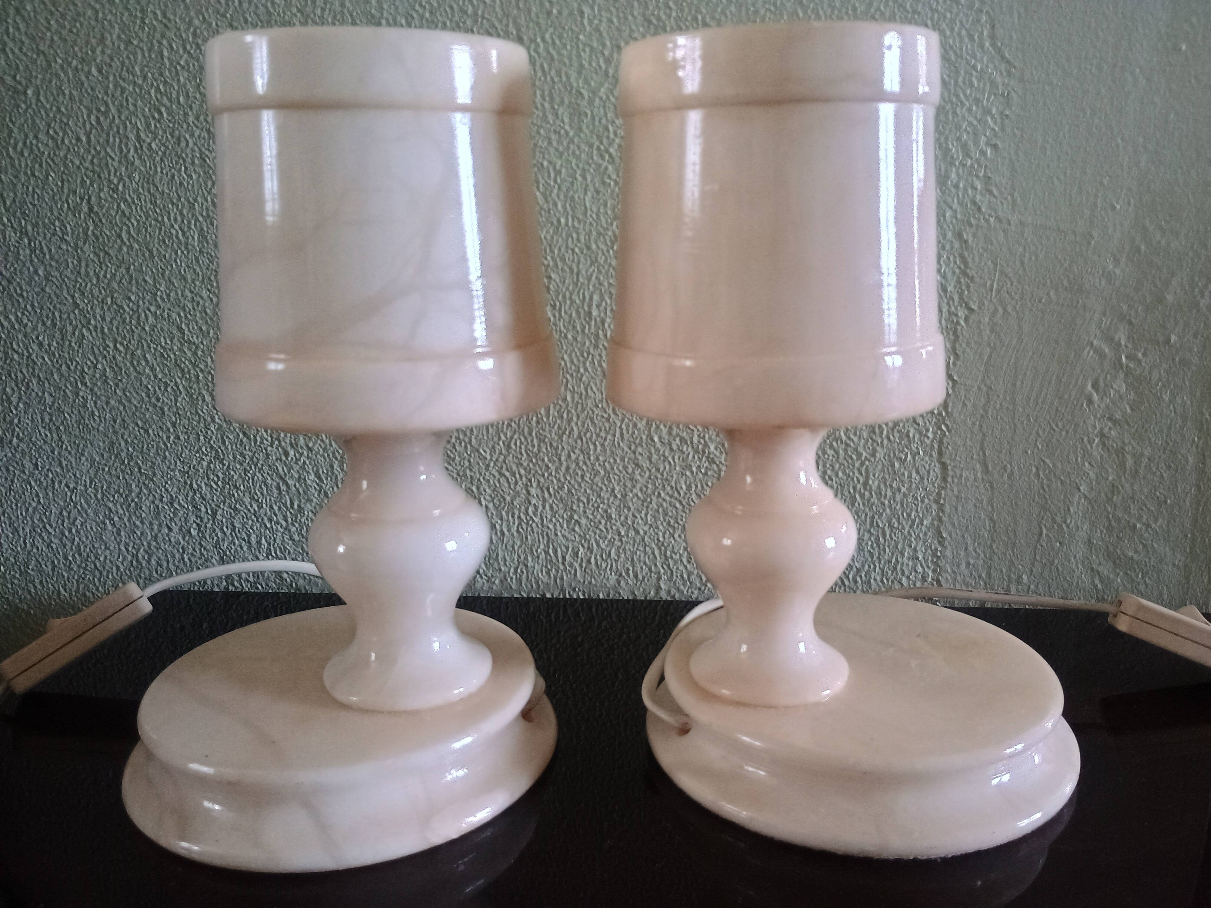 Pair - All-alabaster bedside lamps - vintage