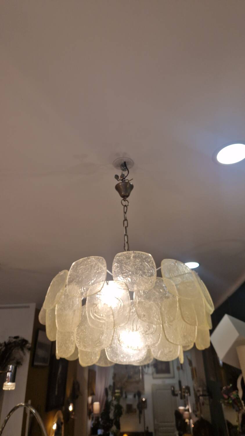 Suspension lustre des années 70's avec plaques en fibre de verre.