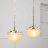 Mid-century Italian Brass and Glass Pendant Lamps, set of 2