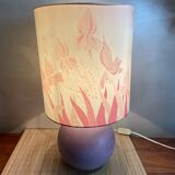 Lampe céramique lilas décor iris et oiseaux