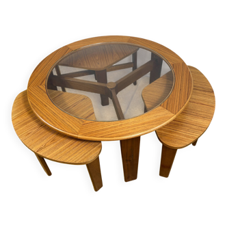 Mid-century retro vintage teak round coffee table 3 nesting side table 1960