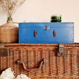 Blue old wooden trunk