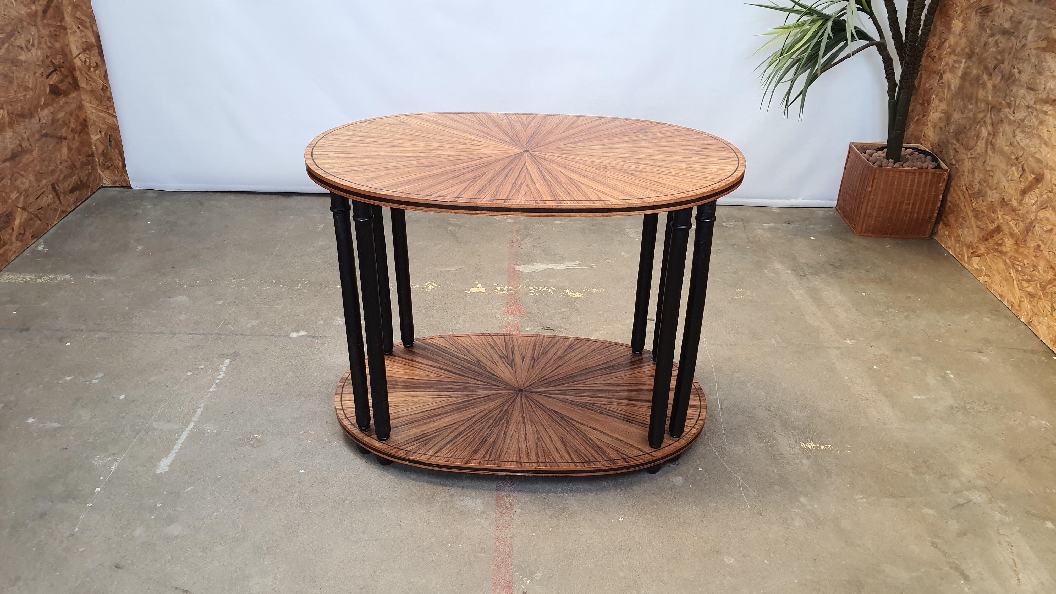Art deco tea table Maurice Dufrène oval zebrano