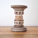 Vintage Rustic Wooden Candle Holder, Hand Carved, Country Farmhouse Style