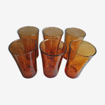 Set of 6 vintage glasses in brown glass