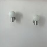 Pair of vintage wall lights, aluminum and opaline, France, 1980