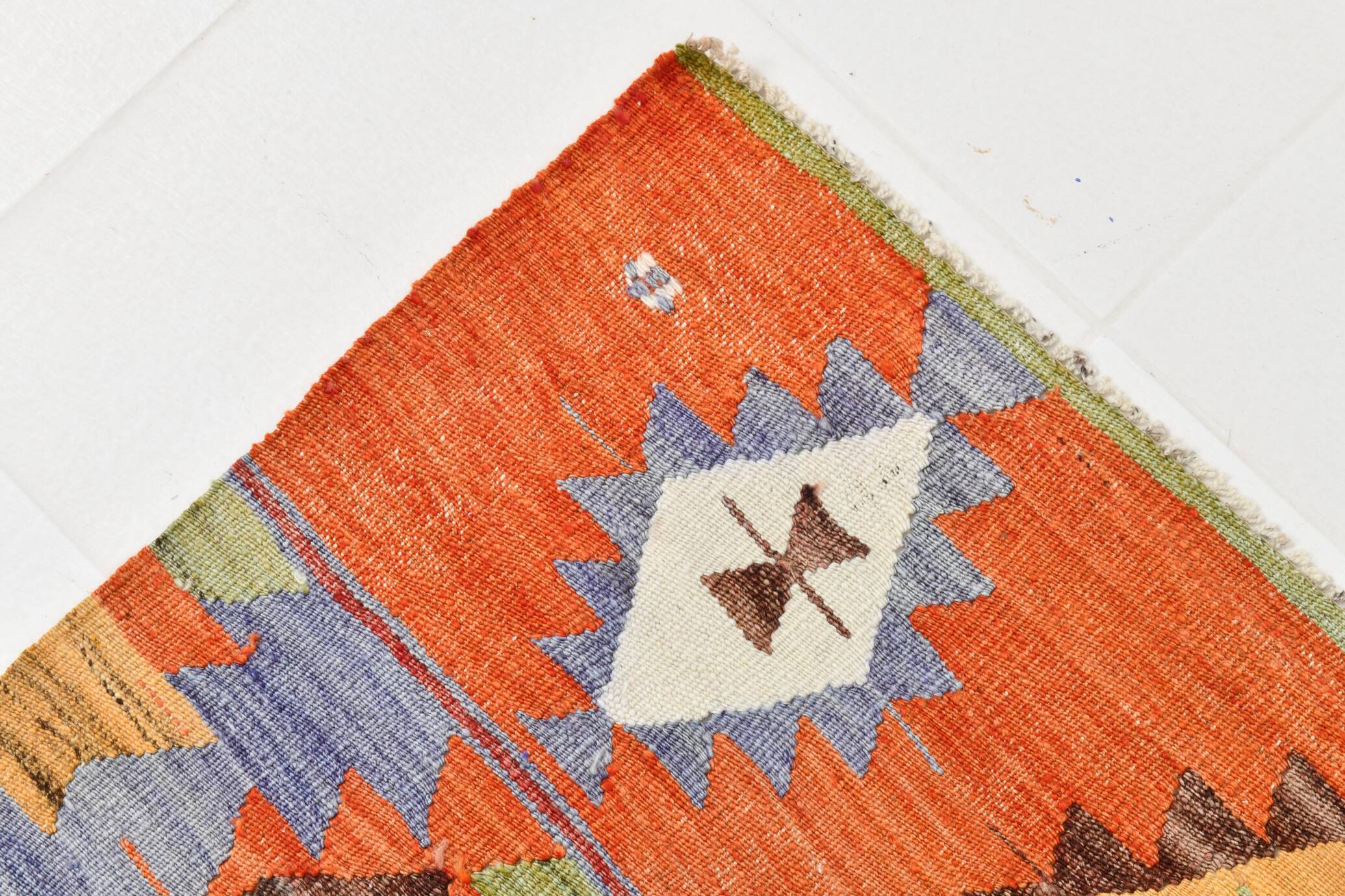 3x10 Geometric Multicolor Turkish Kilim Runner Rug,Rug For Hallway,95x295Cm