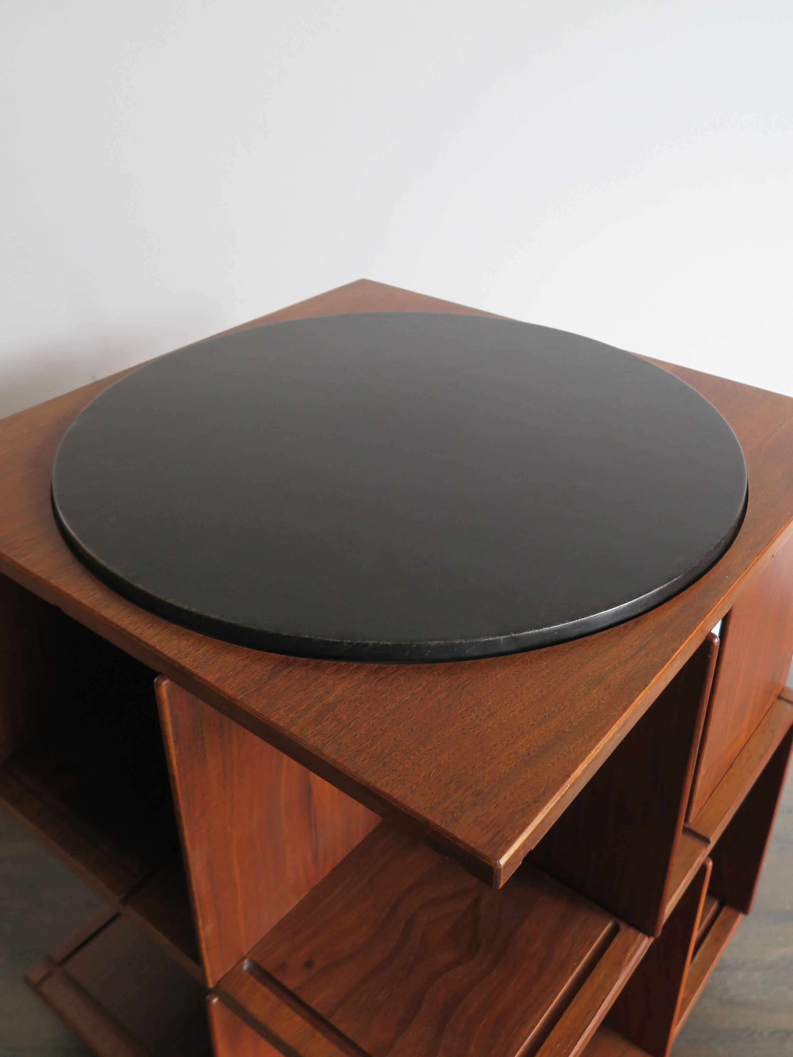 Gianfranco Frattini for Bernini italian wood leather swivel bookcase 1960s