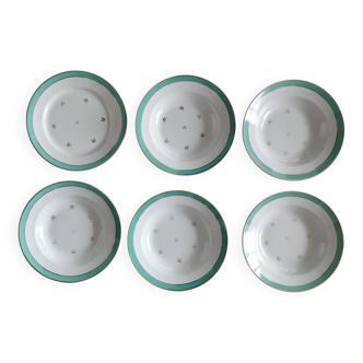 5 assiettes creuses Badonviller porcelaine opaque