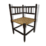 Bobbin turned corner bench with rush seat