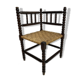 Bobbin turned corner bench with rush seat