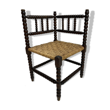 Bobbin turned corner bench with rush seat