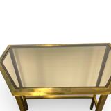 Table d'appoint italienne demi-hexagonale en laiton des années 1970.