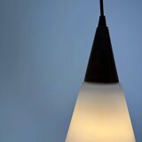 Suspended light fixture in frosted glass and wood by Philips 1950
