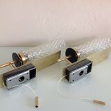 Pair of brass and glass wall lamps tube / vintage 60s-70s
