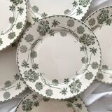 6 antique flat plates made of ironstone "Géranium" Sarreguemines