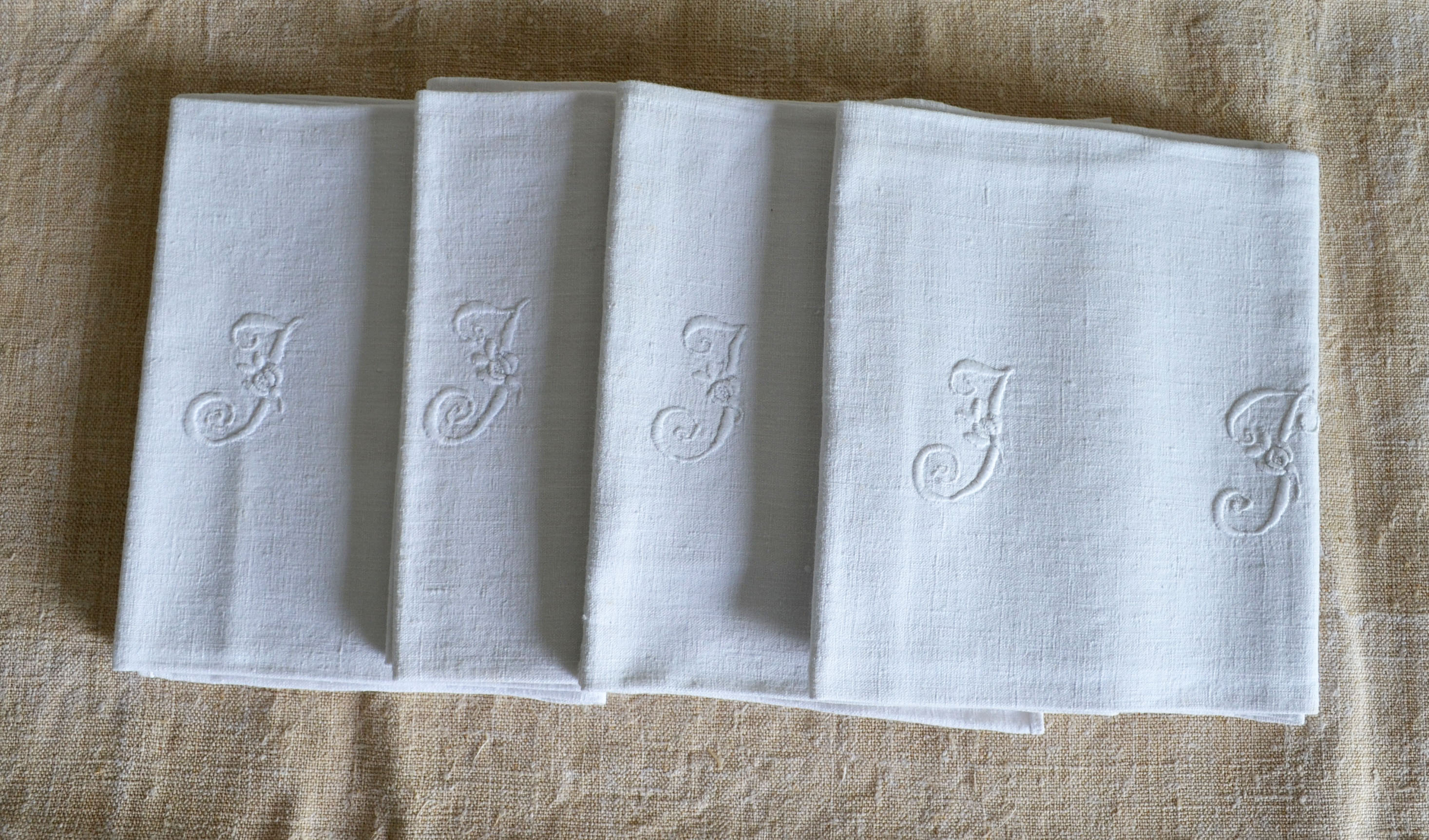 4 antique napkins embroidered