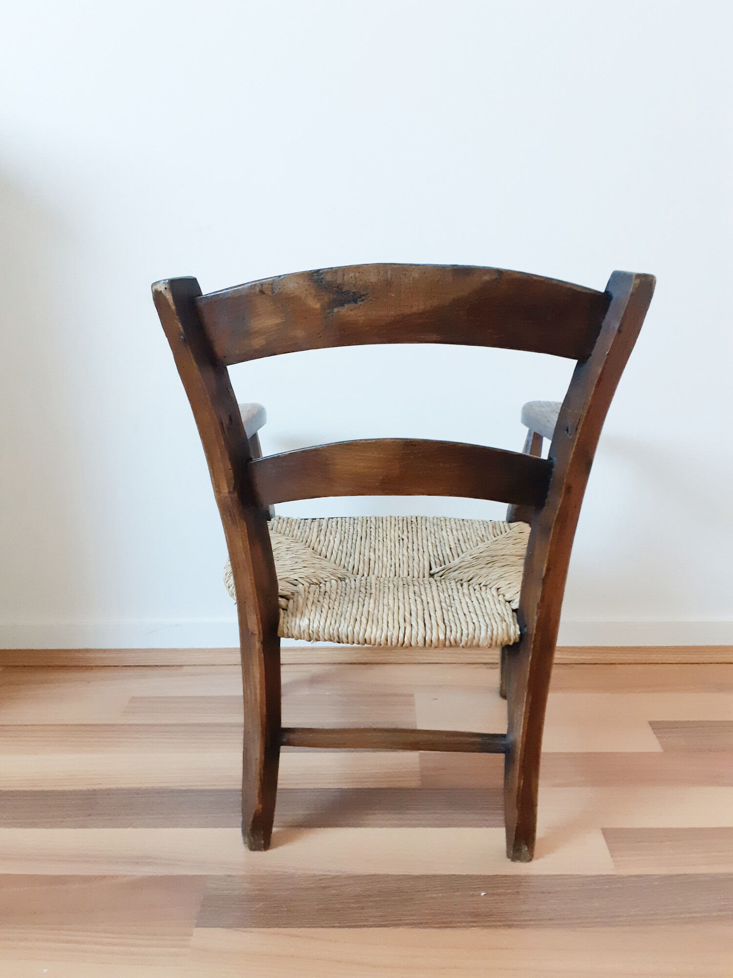 Vintage children's armchair in wood and straw, 50s