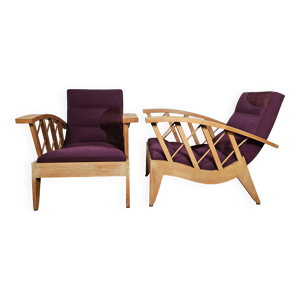 Paire de larges fauteuils - tissu