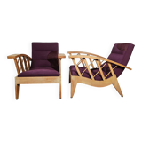 Pair of large armchairs with crossbars, circa 1950, Canovas fabric embroidered by Lesage