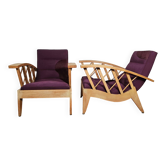 Pair of large armchairs with crossbars, circa 1950, Canovas fabric embroidered by Lesage