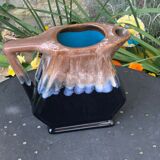 Decanter pitcher in blue and beige glazed ceramic vintage