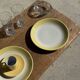 Set of 2 large plates with yellow rim, brand 12.