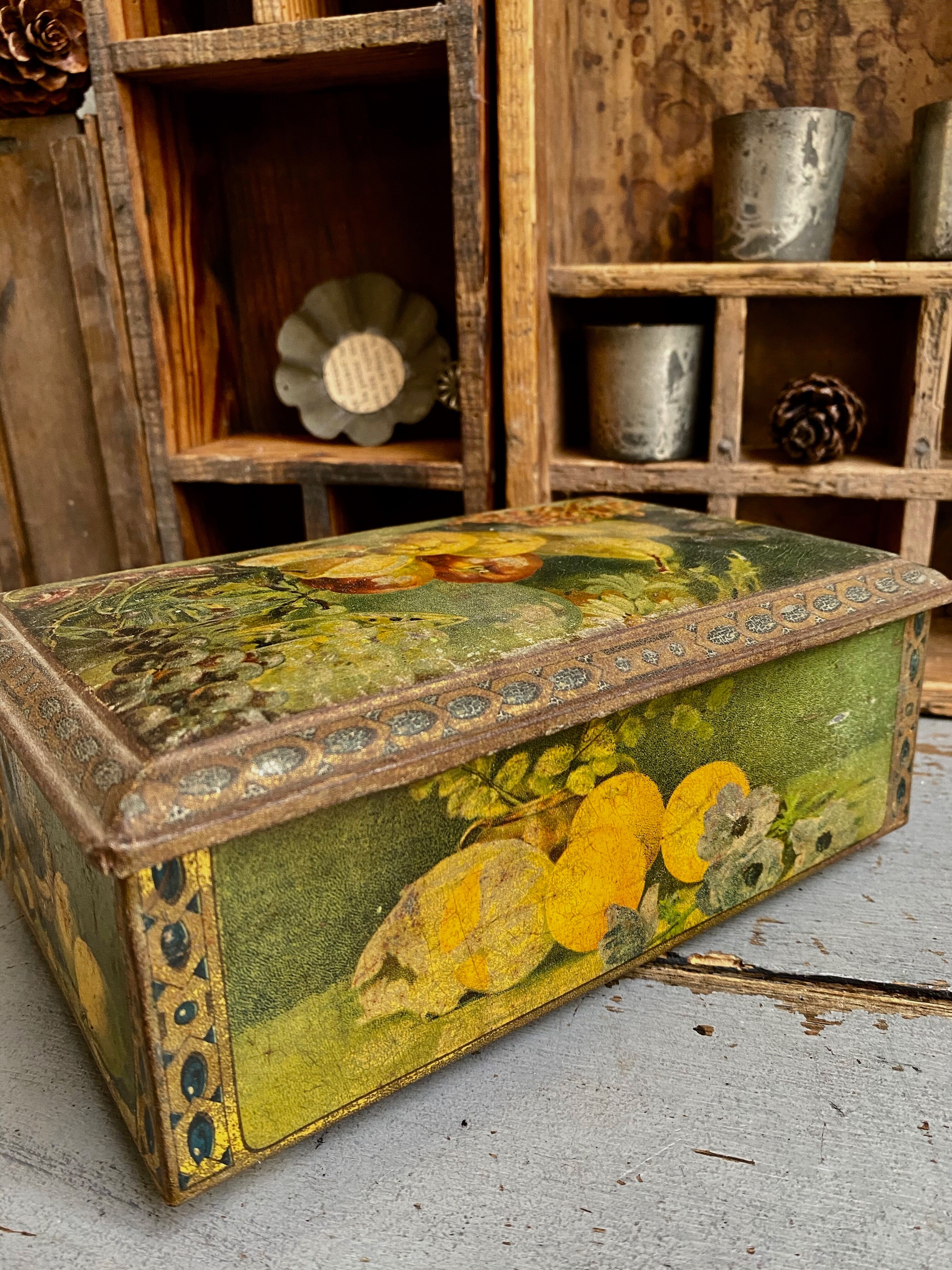 Old lithographed metal box