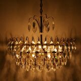 Lustre en laiton et cristal du milieu du siècle de Palwa