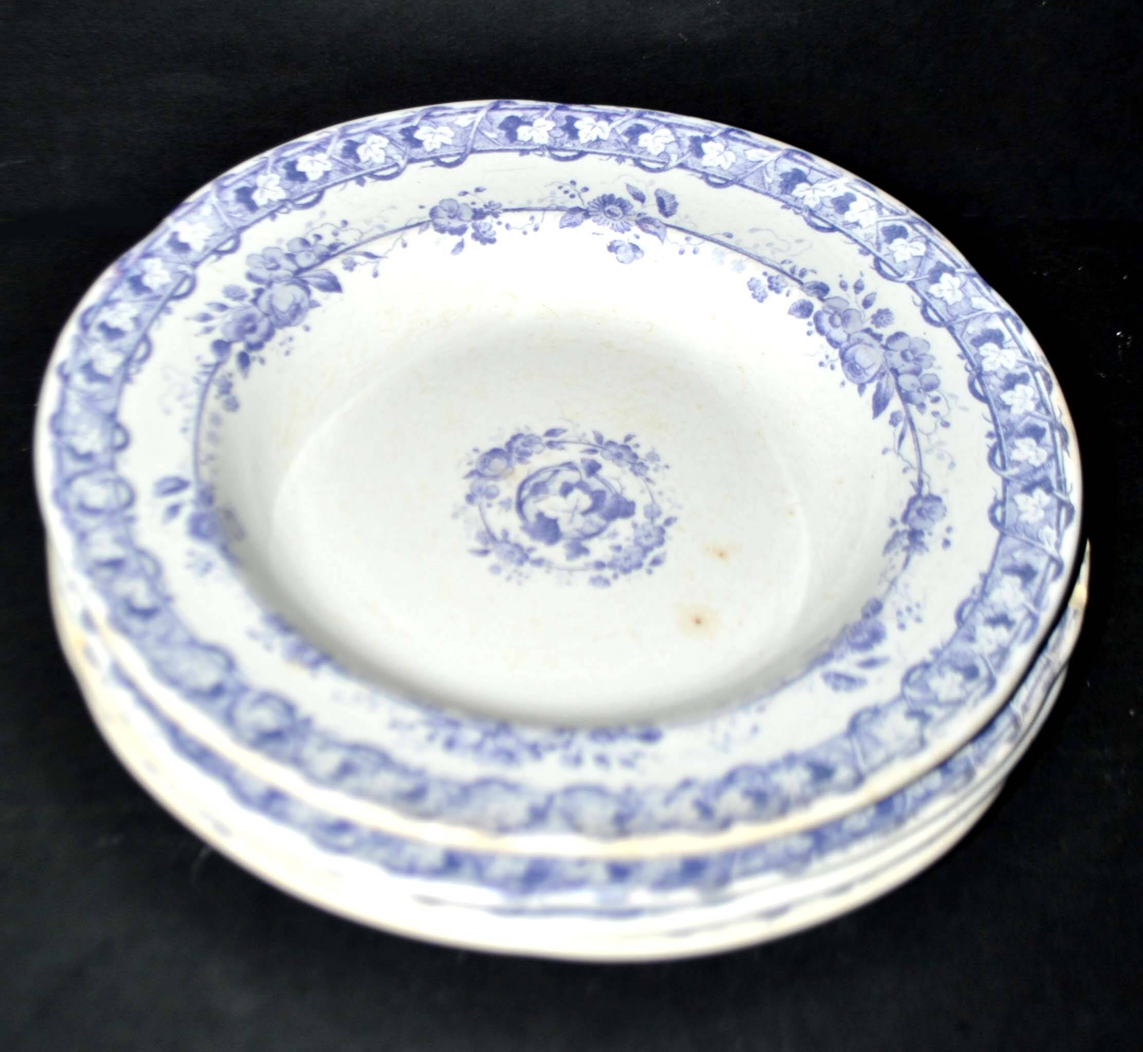 Set of 4 old earthenware plates from CREIL & MONTEREAU with purple vine decoration, 19th century.