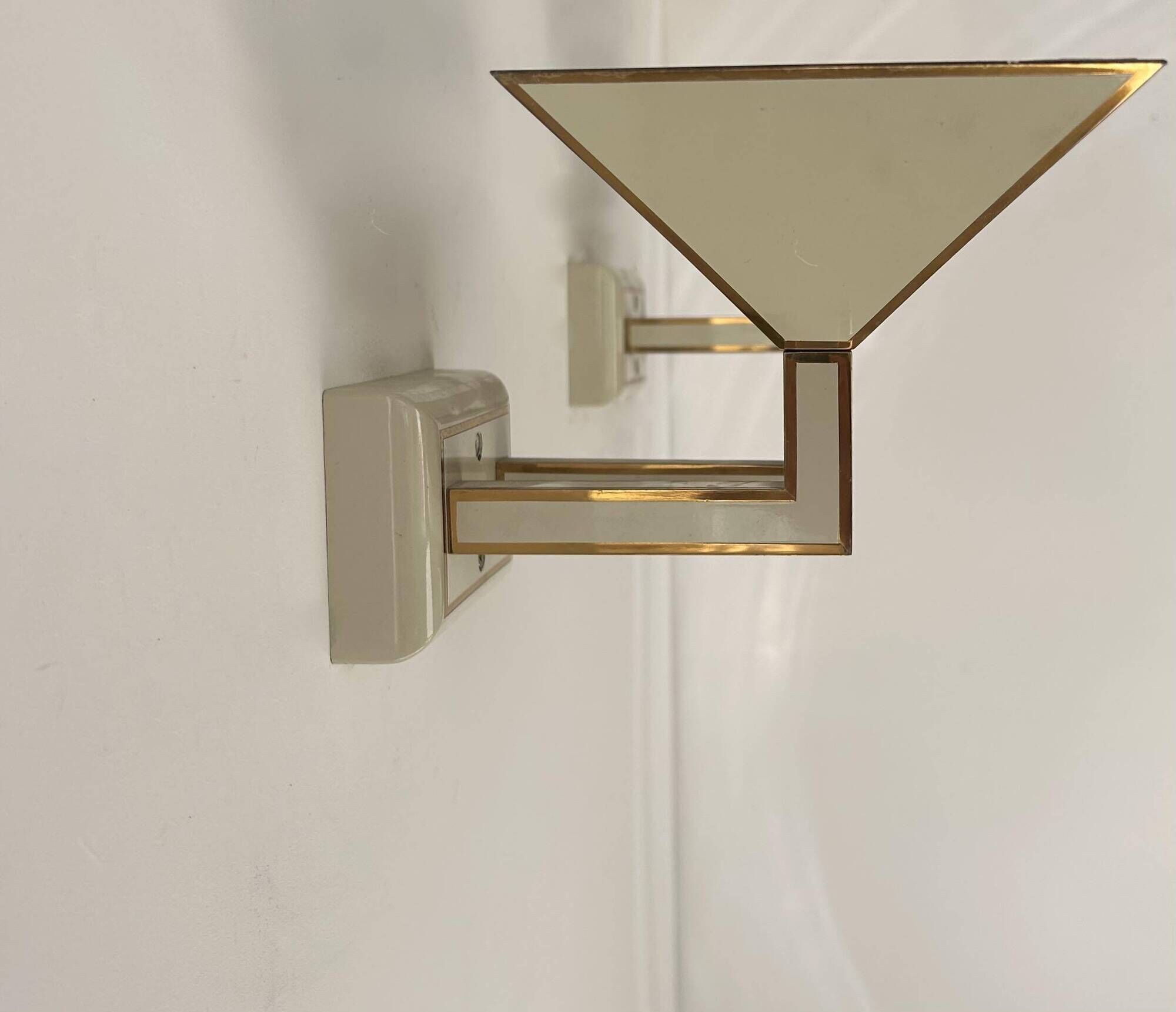 Pair of vintage wall lights, cream white and brass, Italy 1970s