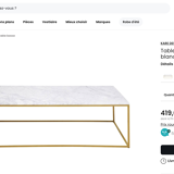 Rectangular coffee table in white marble