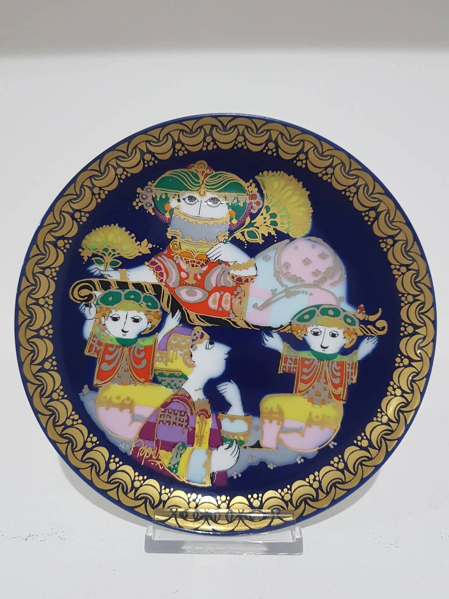 Alladyn plate no. VI, cobalt gold porcelain, design by B. Wiinblad, Germany, 1980s