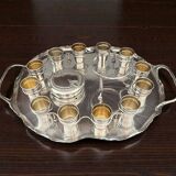Silver-plated metal caviar service and 12 silver Minerva goblets, circa 1900