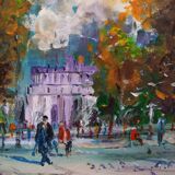 Oil on canvas, a public garden, signed Jacques Wallart.