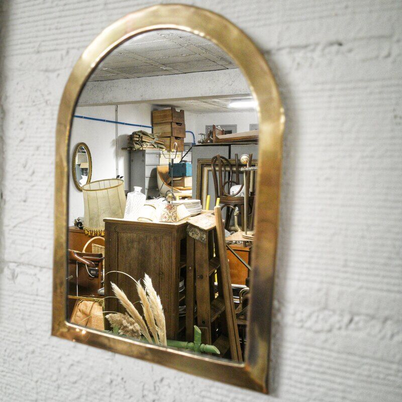 Brass half-moon mirror