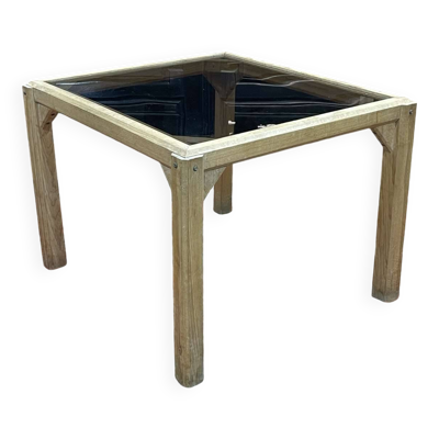 Table basse en chêne et dessus verre, travail des années 1950