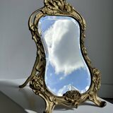 Art Deco style gilded bronze mirror with beveled glass H40cm