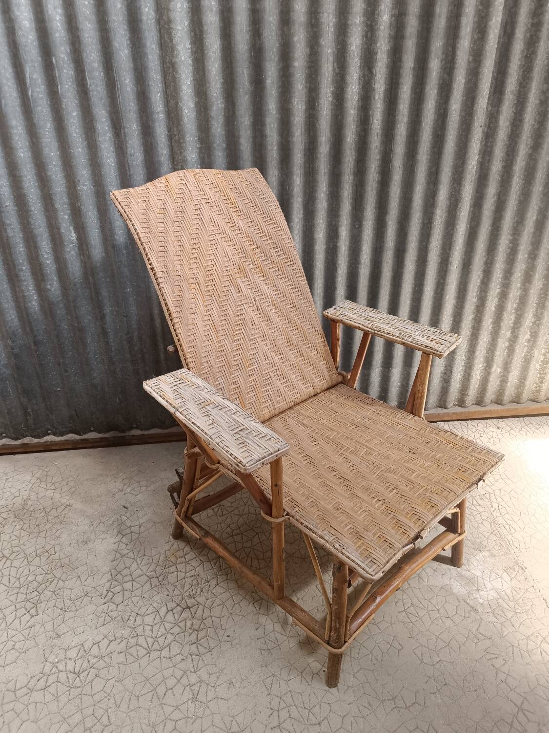 Sun lounger - Deckchair - Vintage rattan wicker lounge chair