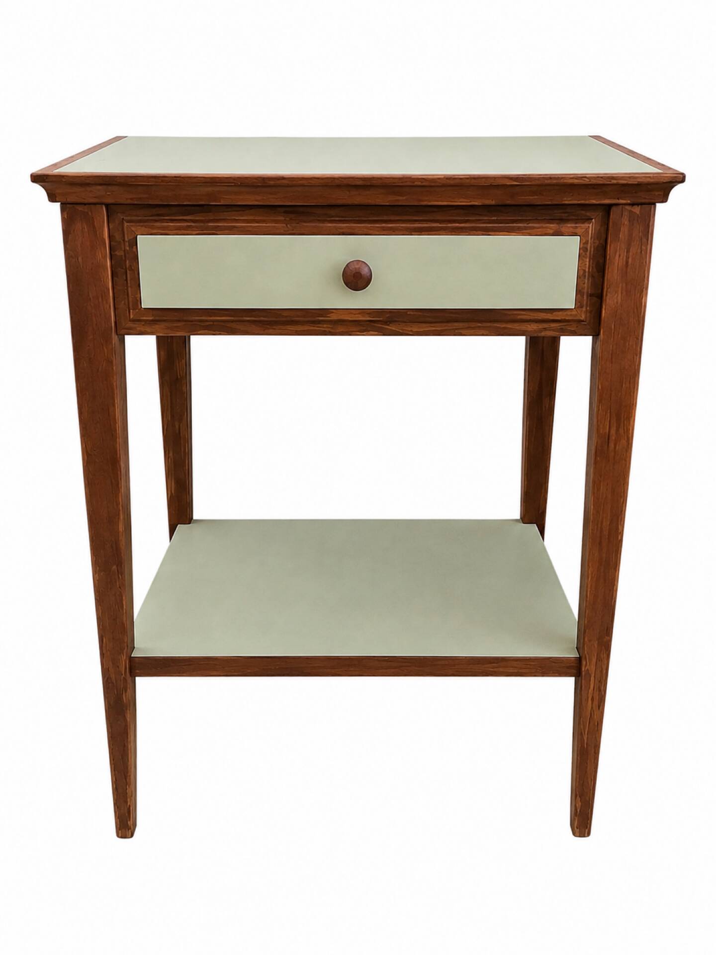 Small vintage table in sage green wood.