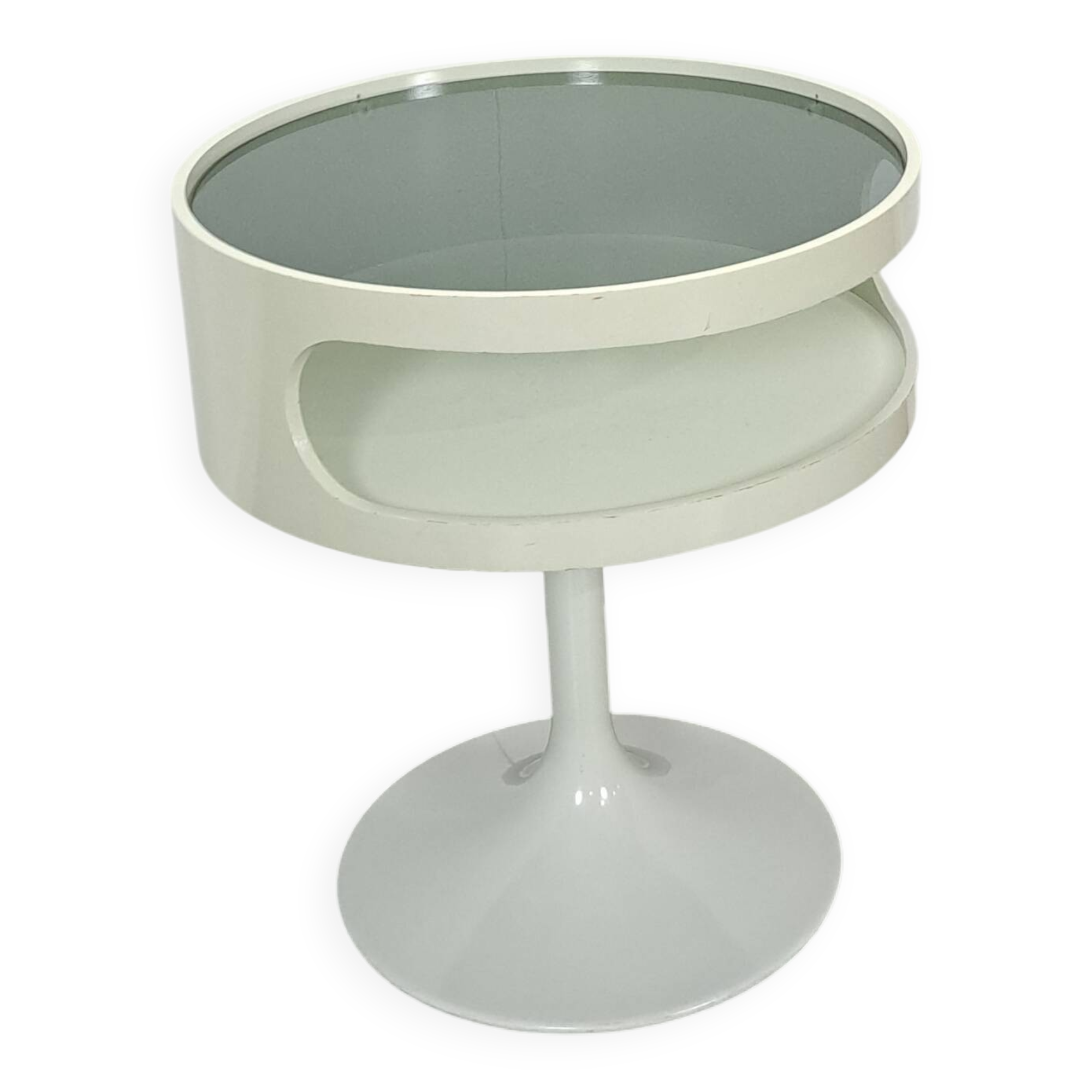 Space age design tafel Opal Möbel met rookglazen blad