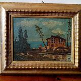 Peinture à l'huile sur panneau paysage début des années 1900