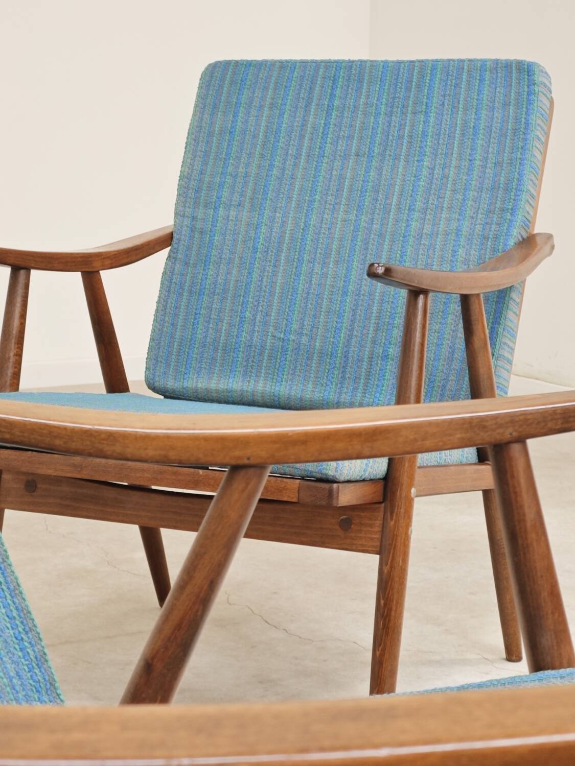 Pair of blue boomerang armchairs by Antonin Suman for Ton (Thonet) 1960