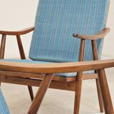 Pair of blue boomerang armchairs by Antonin Suman for Ton (Thonet) 1960