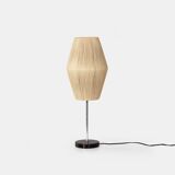 Vintage 60s table lamp with raffia shade and black marble base