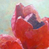 Ancient canvas red flower and fuchsia not signed