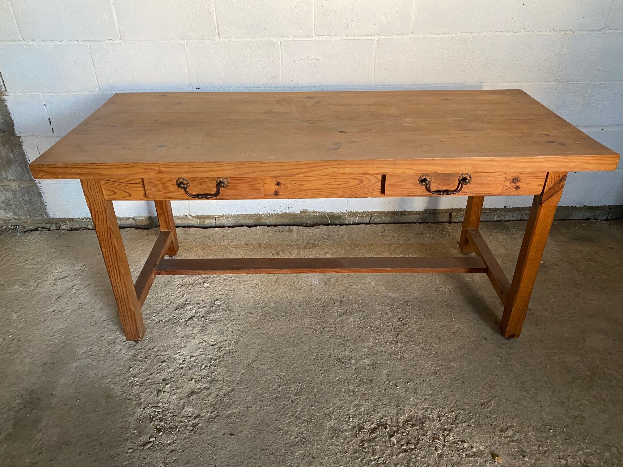 Solid pine dining farmhouse table with 2 drawers 1950 160x69x74cm
